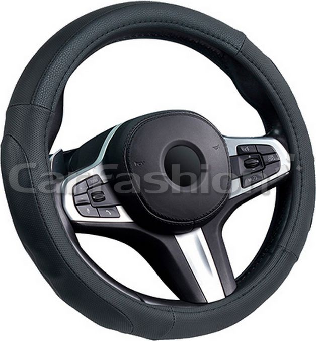 Оплётка на руль CarFashion Laredo (размер M, экокожа, цвет ЧЕРНЫЙ/ЧЕРНЫЙ). Артикул 31638