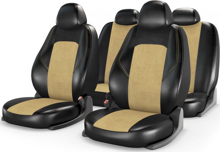 Накидки универсальные CarFashion Ranger Zamsha для авто, цвет Черный/Бежевый/Бежевый. Артикул 11238