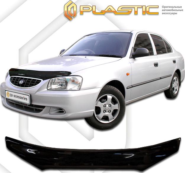 Дефлектор СА Пластик для капота (Classic черный) Hyundai Accent II 1999-2005. Артикул 2010010102821