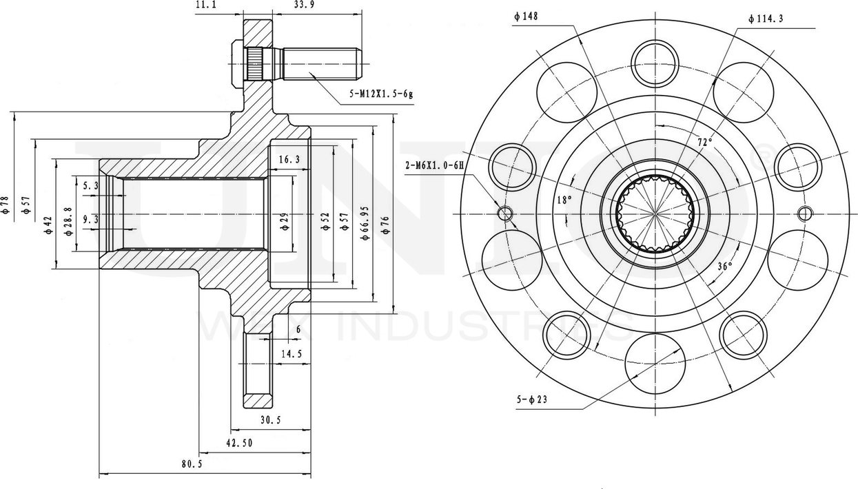 Ступица колеса (Unio). Артикул HUB-20266