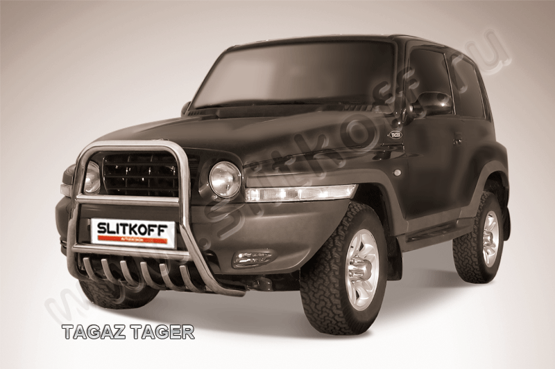 Кенгурятник Slitkoff d57 высокий с защитой картера для ТагАЗ Tager 3-дв. 2008-2026. Артикул TAT003