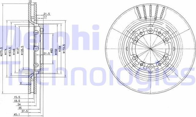 Тормозной диск Delphi передний для Mitsubishi L400 1995-2005. Артикул BG3115