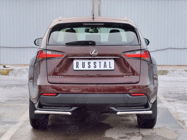 Защита RusStal заднего бампера уголки d42 секции для Lexus NX200 2014-2017 (кроме F-Sport). Артикул LNXZ-002587