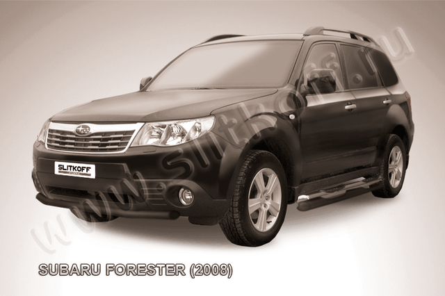 Защита Slitkoff переднего бампера d57 ЧЕРНАЯ матовая для Subaru Forester III 2008-2012. Артикул SF012B