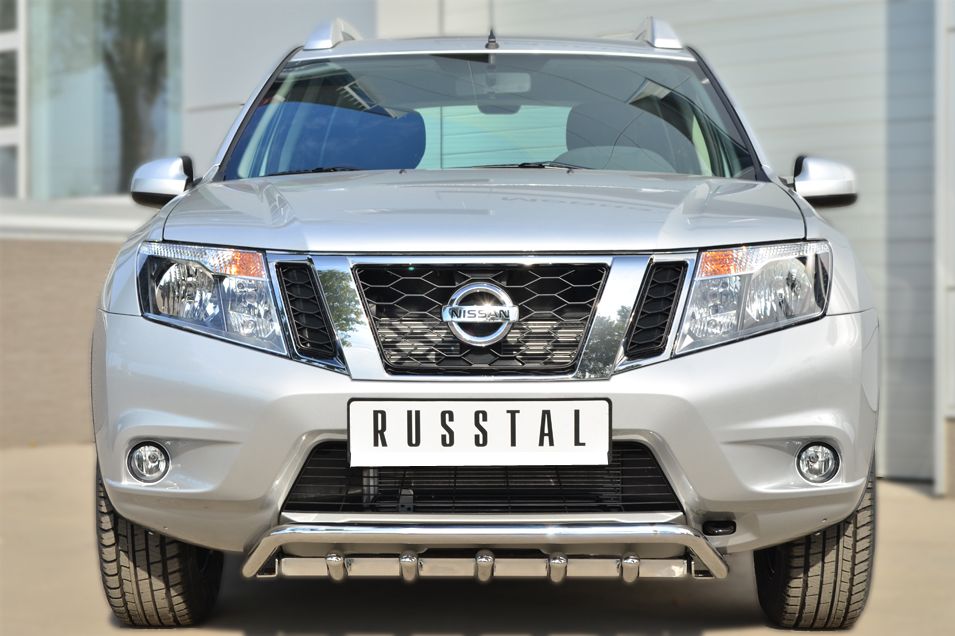 Кенгурятник RusStal d42 низкий с нижней защитой для Nissan Terrano III 2014-2026. Артикул NTRZ-001782