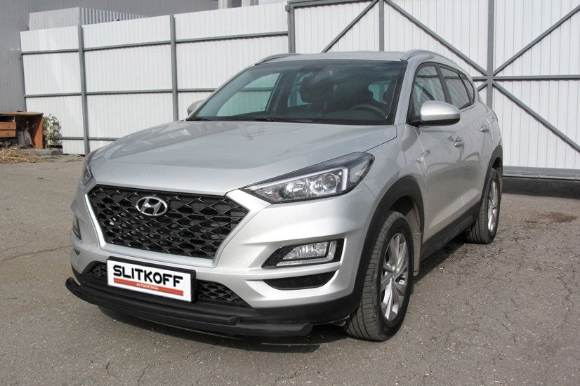 Защита Slitkoff переднего бампера d57+d42 двойная для Hyundai Tucson III Turbo 2018-2026 Черная. Артикул HT18Т001B