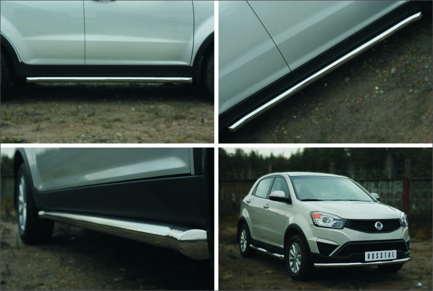 Защита порогов RusStal труба d63 (вариант 1) для SsangYong Actyon II 2014-2026. Артикул SYAT-0019751