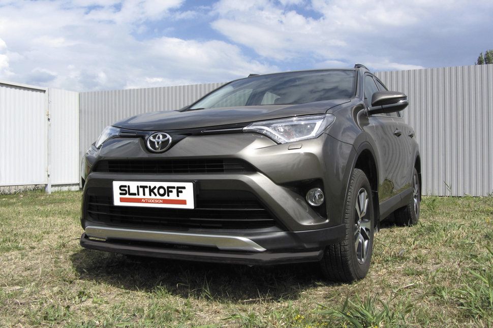 Защита Slitkoff переднего бампера d57 для Toyota RAV4 IV рестайлинг 2015-2019 Черная. Артикул TR415-002B