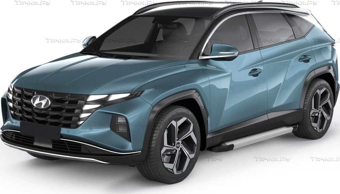 Пороги алюминиевые Rival Silver для Hyundai Tucson IV 2021-2026. Артикул F180AL.2313.1