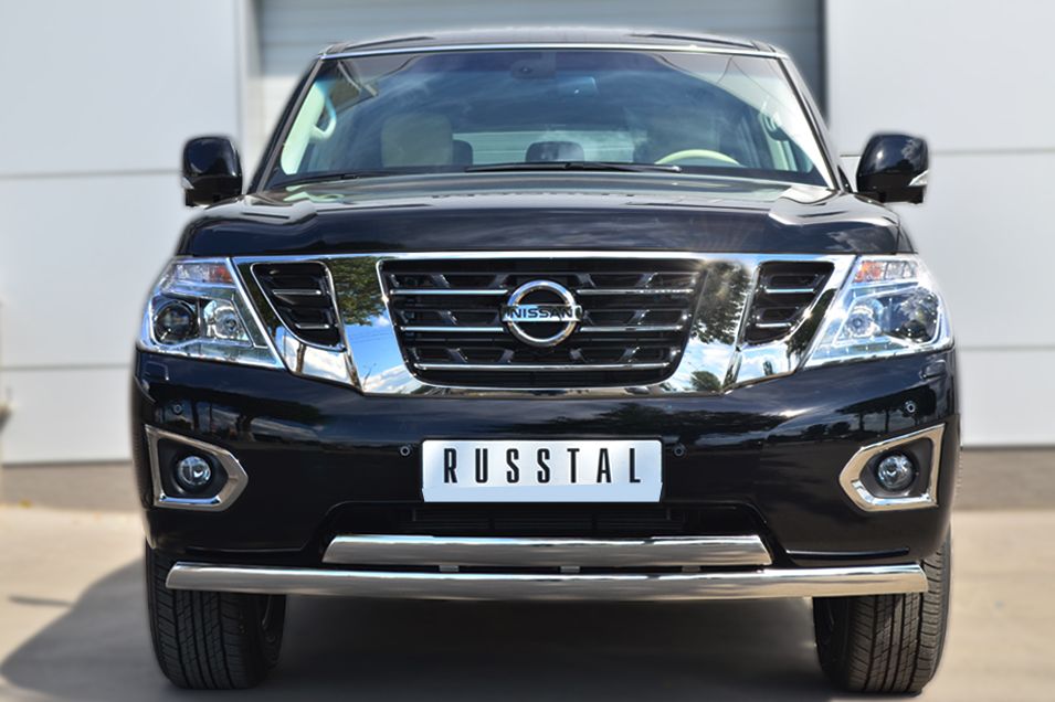 Защита RusStal переднего бампера d75х42 (дуга) 75х42 (дуга) для Nissan Patrol Y62 2014-2026. Артикул PATZ-001729
