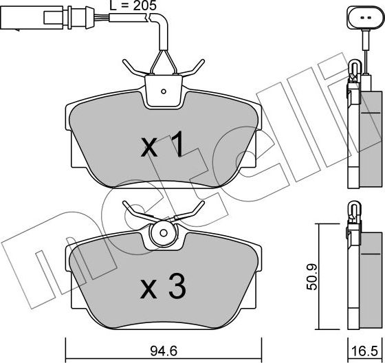 Тормозные колодки Metelli задние для Volkswagen Transporter T4 2000-2003. Артикул 22-0346-1