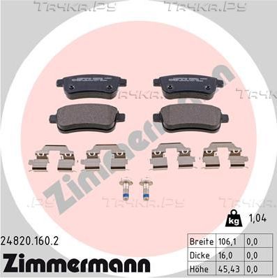 Тормозные колодки Zimmermann задние для Renault Megane IV 2018-2026. Артикул 24820.160.2