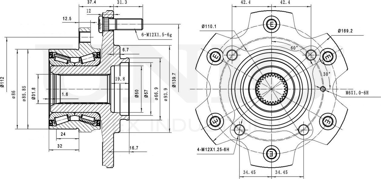 Ступица колеса с интегрированным подшипником (Unio). Артикул HUB-20064