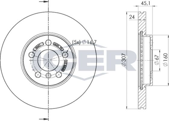 Тормозной диск Icer передний для MINI Clubman II (F54) 2014-2026. Артикул 78BD0041-2