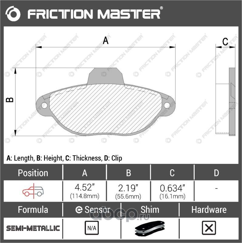 Колодки тормозные дисковые (Frictionmaster). Артикул MKD1619