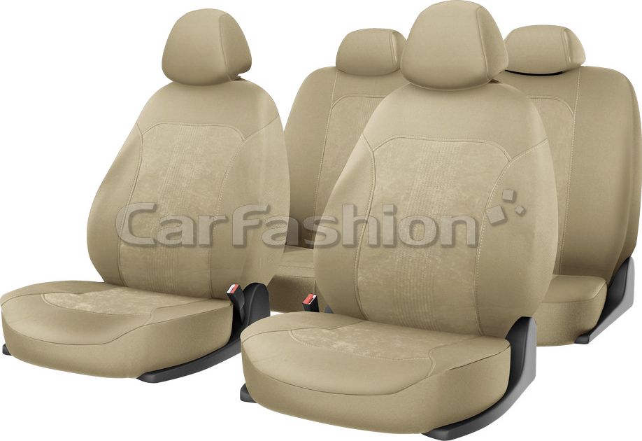 Чехлы универсальные CarFashion Trend Plus на сидения авто, цвет Бежевый/Бежевый/Бежевый. Артикул 10117