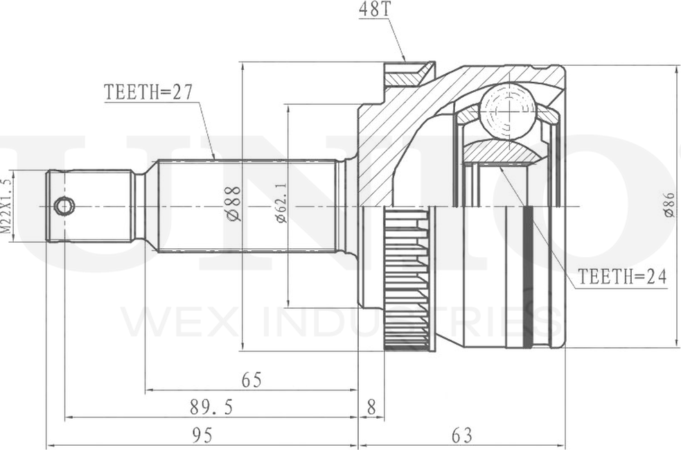 ШРУС наружный (Unio). Артикул CVJ-20115