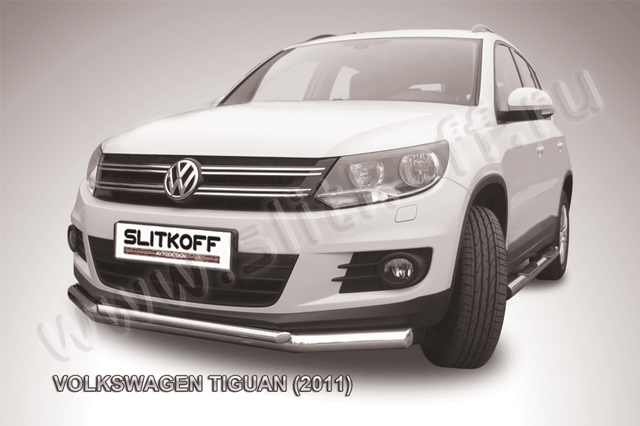 Защита Slitkoff переднего бампера d76/42 двойная для Volkswagen Tiguan 2011-2016. Артикул VWTIG-001