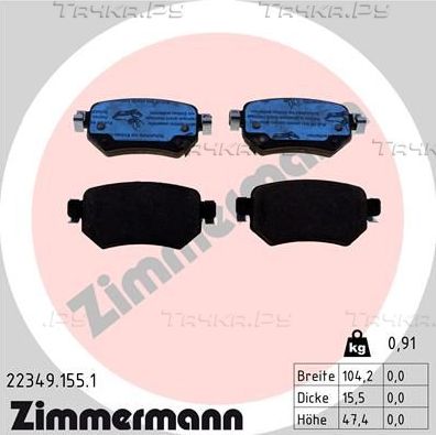 Тормозные колодки Zimmermann задние для Mazda 6 III (GJ) 2012-2026. Артикул 22349.155.1