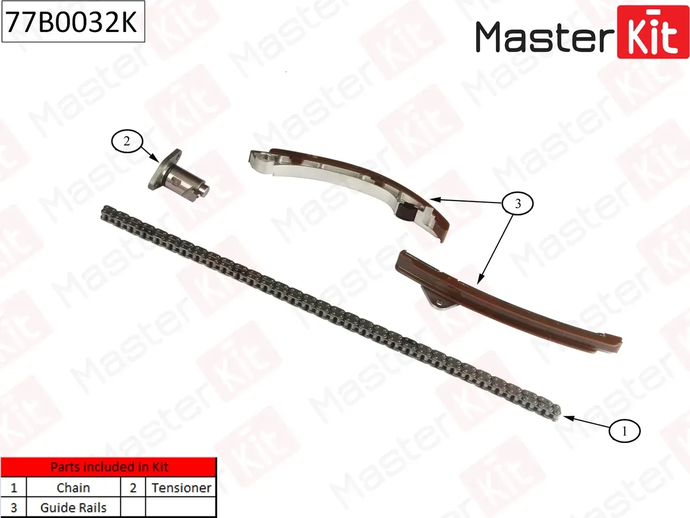 77B0032K Комплект цепи ГРМ Toyota Corolla 1.4i-1.6i-1.8i 1ZZ-FE/3ZZ-FE/4ZZ-FE 00- (без звездочек) (Master KIT) Master KIT. Артикул 77b0032k