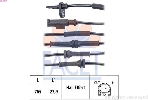 Датчик ABS Facet Made in Italy - OE Equivalent задний правый/левый для Fiat Panda II 2003-2012. Артикул 21.0074