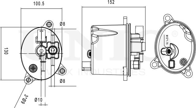 Фильтр топливный Ford Mondeo IV 08-, Mitsubishi Outlander II,III 07-, Land Rover Range Rover Evoque  (Unio). Артикул FLT-50009