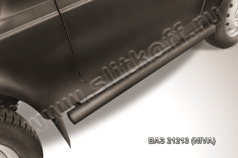 Пороги Slitkoff d76 труба для ВАЗ 21213 Нива, 4х4 3 дв 1976-2026 Черные. Артикул Niv006B