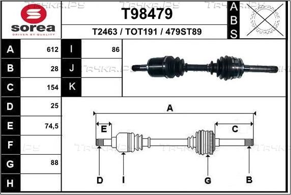 Полуось (привод в сборе, приводной вал) EAI. Артикул T98479