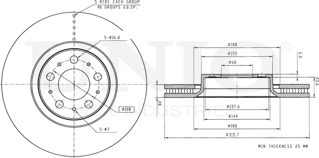 Диск тормозной (Unio). Артикул BRD-20443