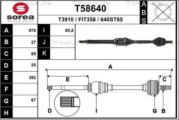 Полуось (привод в сборе, приводной вал) EAI. Артикул T58640