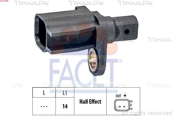 Датчик ABS Facet Made in Italy - OE Equivalent задний правый/левый для Volvo V40 Cross Country I 2012-2019. Артикул 21.0186