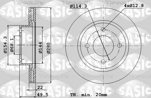 Тормозной диск Sasic передний для Nissan Primera P11 1996-2002. Артикул 6106043