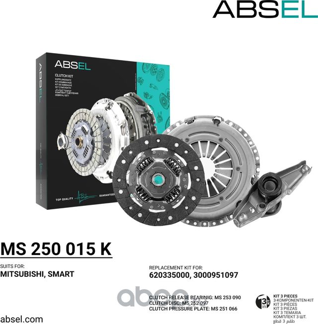 Комплект сцепления (корзина, диск, подшипник) (Absel). Артикул MS250015K
