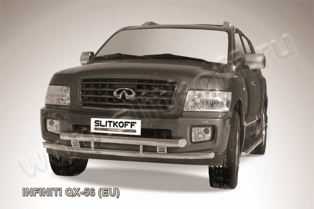 Защита Slitkoff переднего бампера d76/57 двойная для Infiniti QX56 II 2004-2010. Артикул IN.QX005