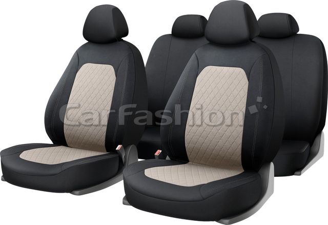 Чехлы универсальные CarFashion Cross на сидения авто, цвет Бежевый/Черный/Бежевый. Артикул 10130