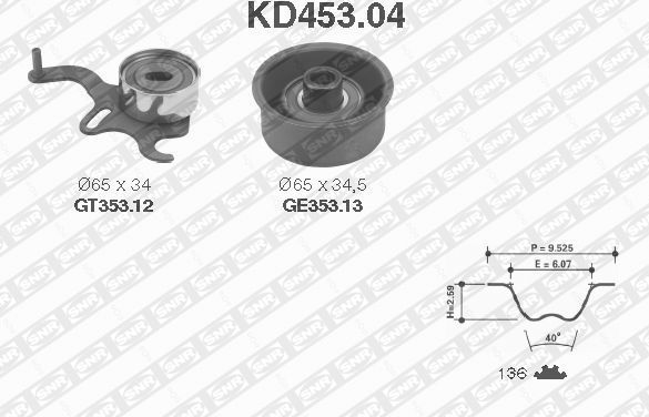 Ремень ГРМ с роликами (комплект) NTN / SNR. Артикул KD453.04