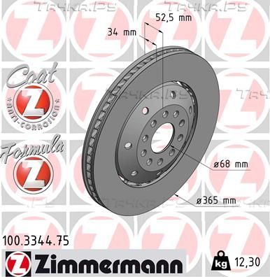 Тормозной диск Zimmermann FORMULA Z. Артикул 100.3344.75