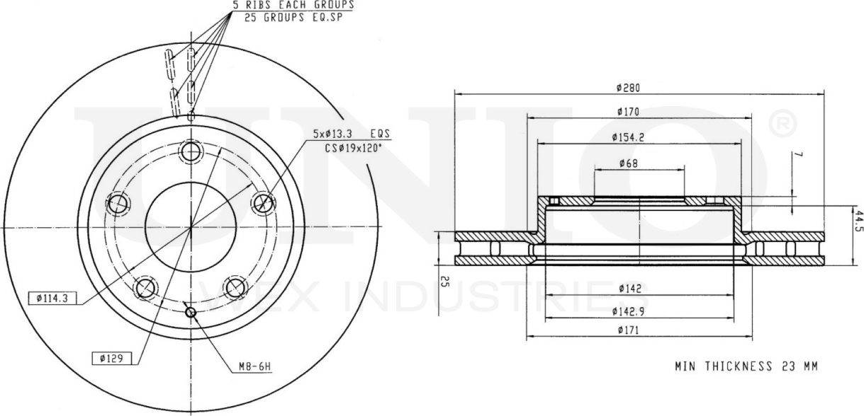 Диск тормозной (Unio). Артикул BRD-20295