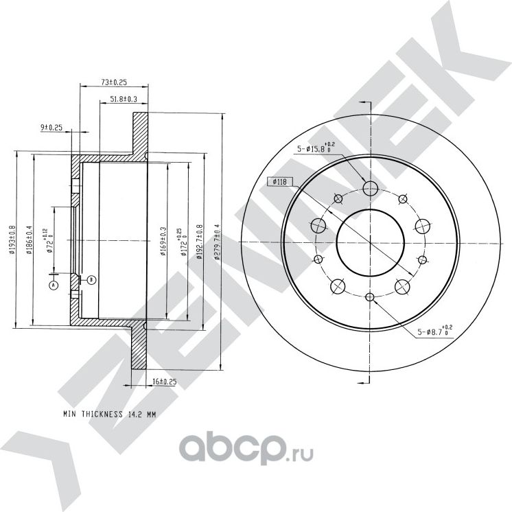 Диск тормозной задний CITRON JUMPER 94-> FIAT DUCATO 94 (Zennek). Артикул DBD0132