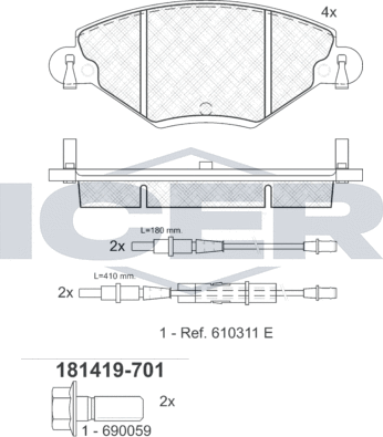 Тормозные колодки Icer. Артикул 181419-701