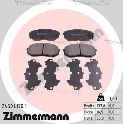 Тормозные колодки Zimmermann передние для Kia Optima IV 2015-2026. Артикул 24501.170.1