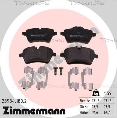 Тормозные колодки Zimmermann для MINI Coupe R58 2010-2015. Артикул 23984.180.2
