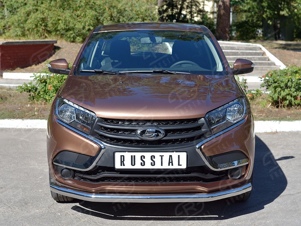 Защита RusStal переднего бампера d63 секция для Lada Xray 2015-2026. Артикул LXRZ-002385