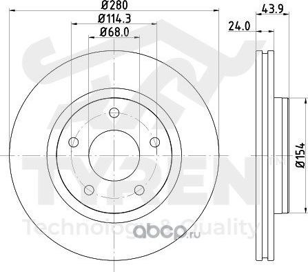 Тормозной диск (Tyren). Артикул TYR1011751