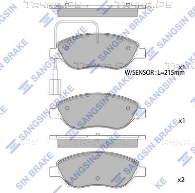 Тормозные колодки Sangsin Hi-Q передние для Lancia Delta III (844) 2008-2014. Артикул SP4083
