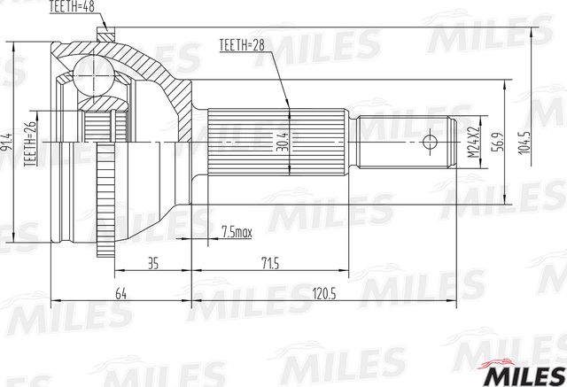 Шрус наружный (граната) Miles передний для Ford Transit VI 2000-2006. Артикул GA20124