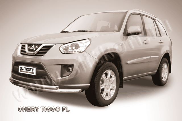 Защита Slitkoff переднего бампера d57/42 двойная для Chery Tiggo (T11) рестайлинг 2011-2016. Артикул CT-FL-002