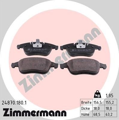 Тормозные колодки Zimmermann передние для Renault Laguna III 2008-2015. Артикул 24870.180.1
