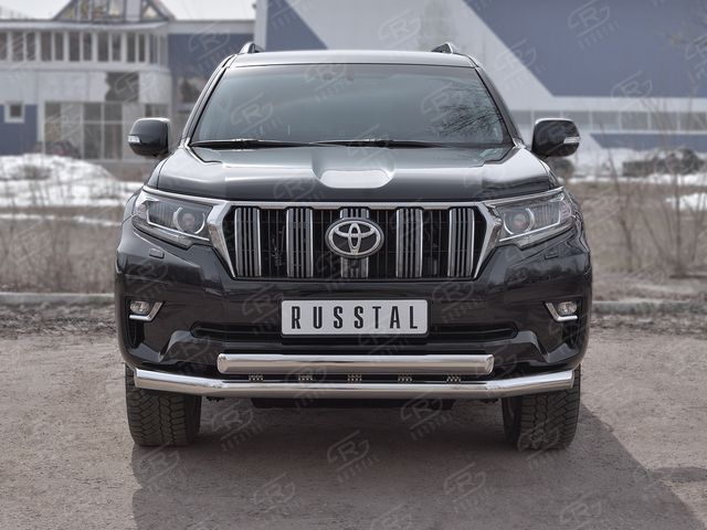 Защита RusStal переднего бампера d76 секции-d75х42 дуга для Toyota Land Cruiser Prado 150 2й Рестайлинг (кроме Style) 2017-2026. Артикул LCPZ-002865