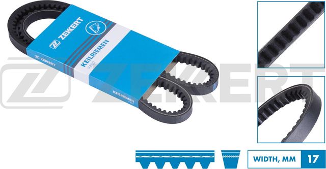 Приводной ремень клиновой Zekkert (EPDM (Этилен-пропиленовый каучук)). Артикул KR-17X1040